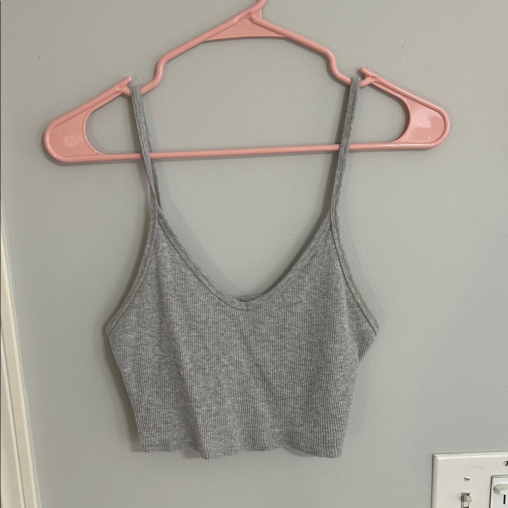 TNA Light Gray Ribbed Crop Tank